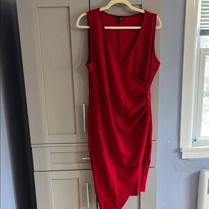 Zenobia Red Asymmetrical Sheath Dress V-Neck Sleeveless Cocktail